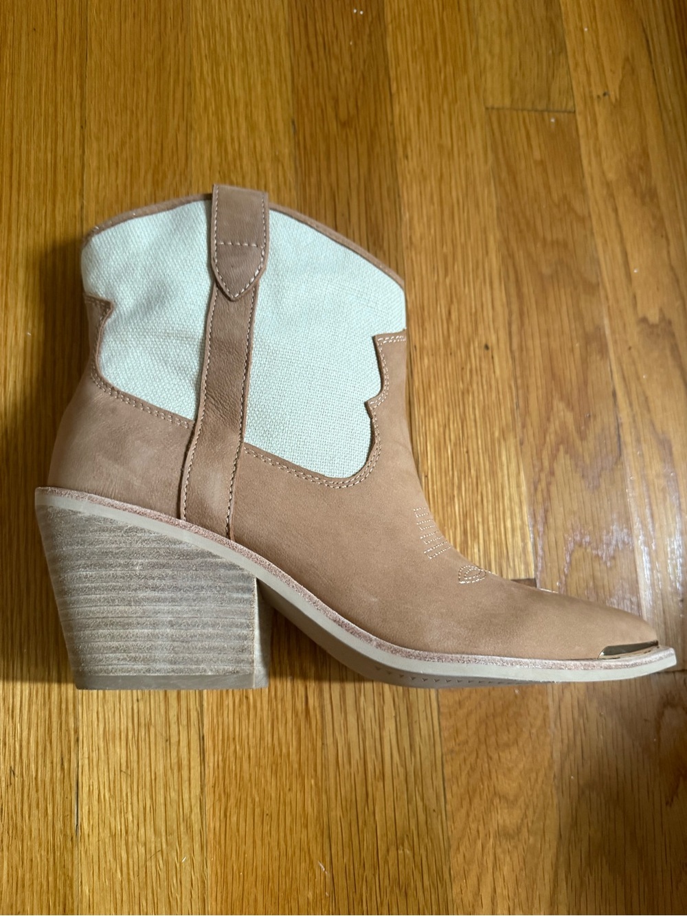 Dolce Vita Tan and Cream Western Block Heel Ankle Boot